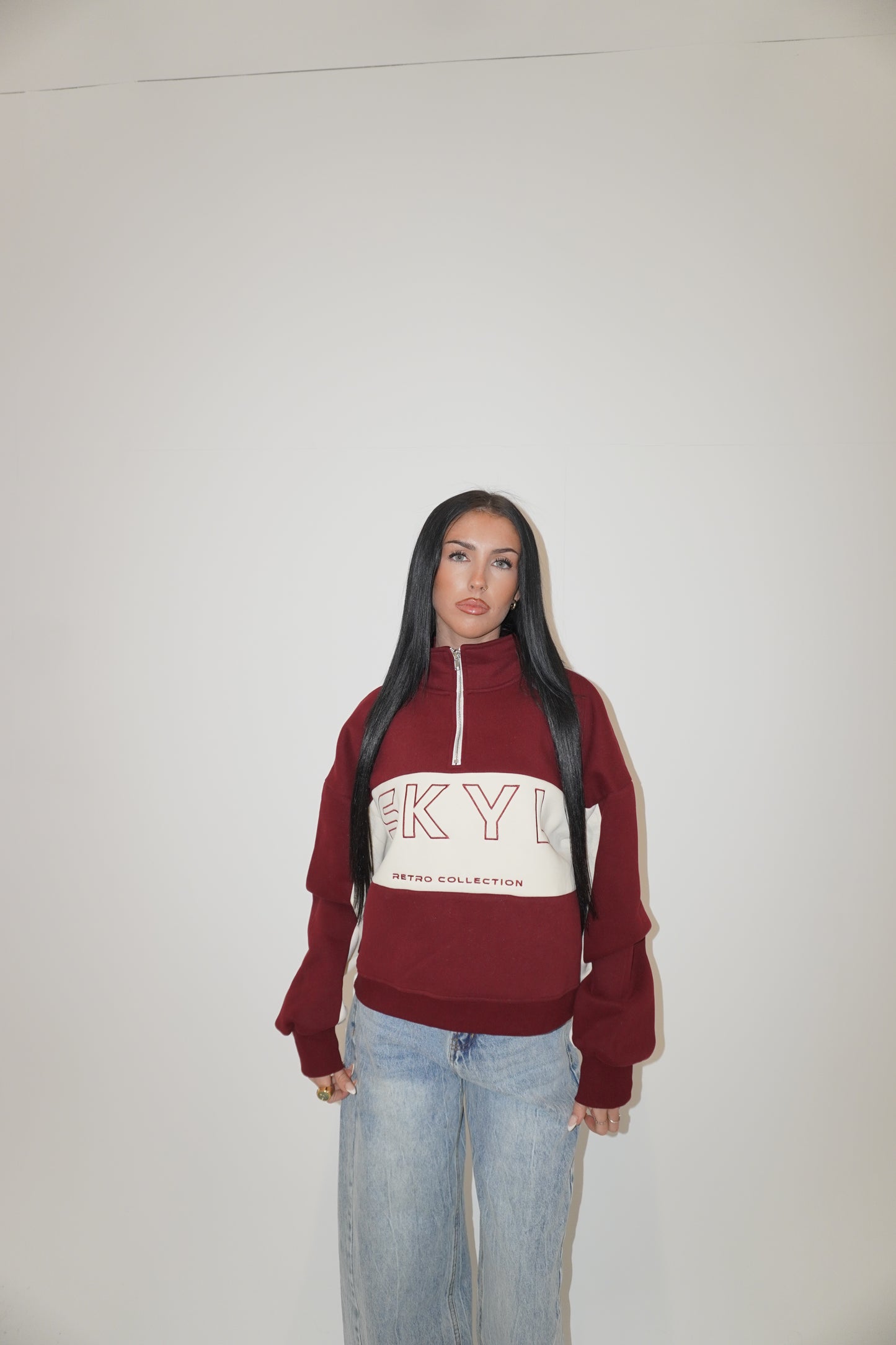 Retro Inspired Designer Half zip - Gucci Red