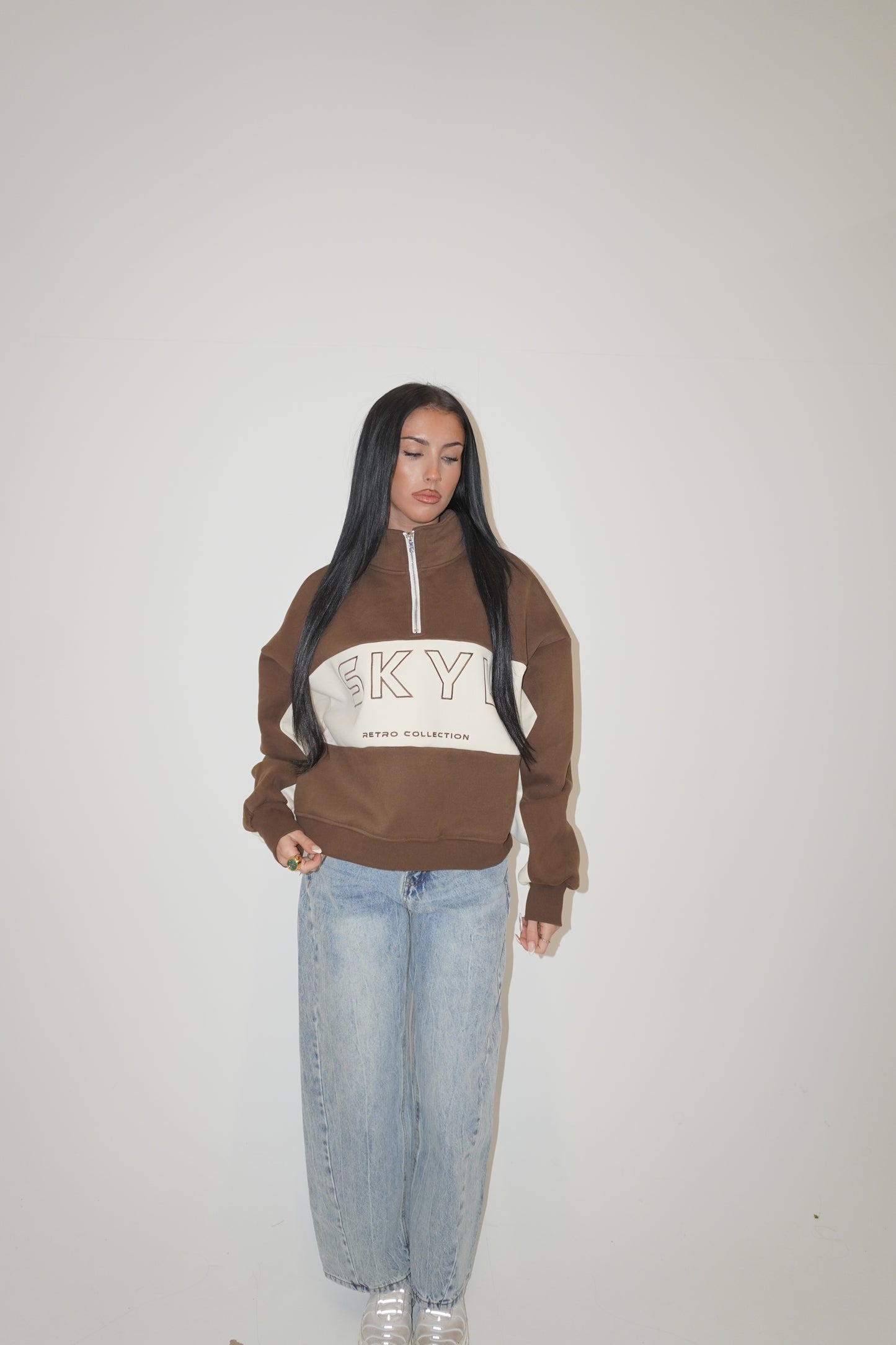 Retro Inspired Half zip - Chocolate Brown