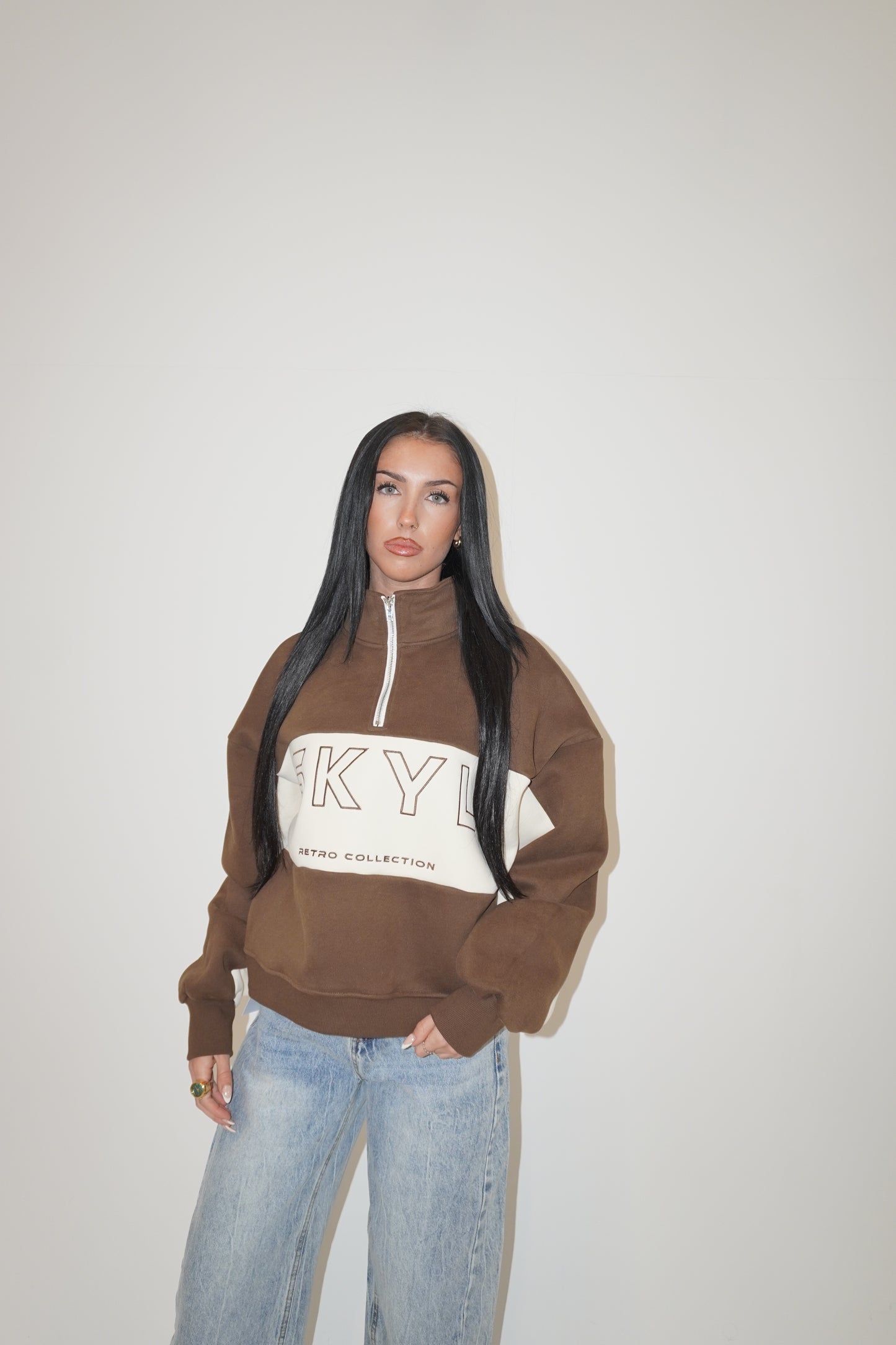 Retro Inspired Half zip - Chocolate Brown