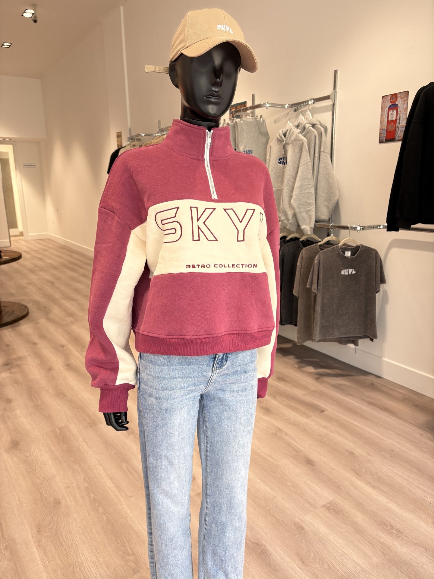 Retro Inspired Designer Half zip - Vintage Pink